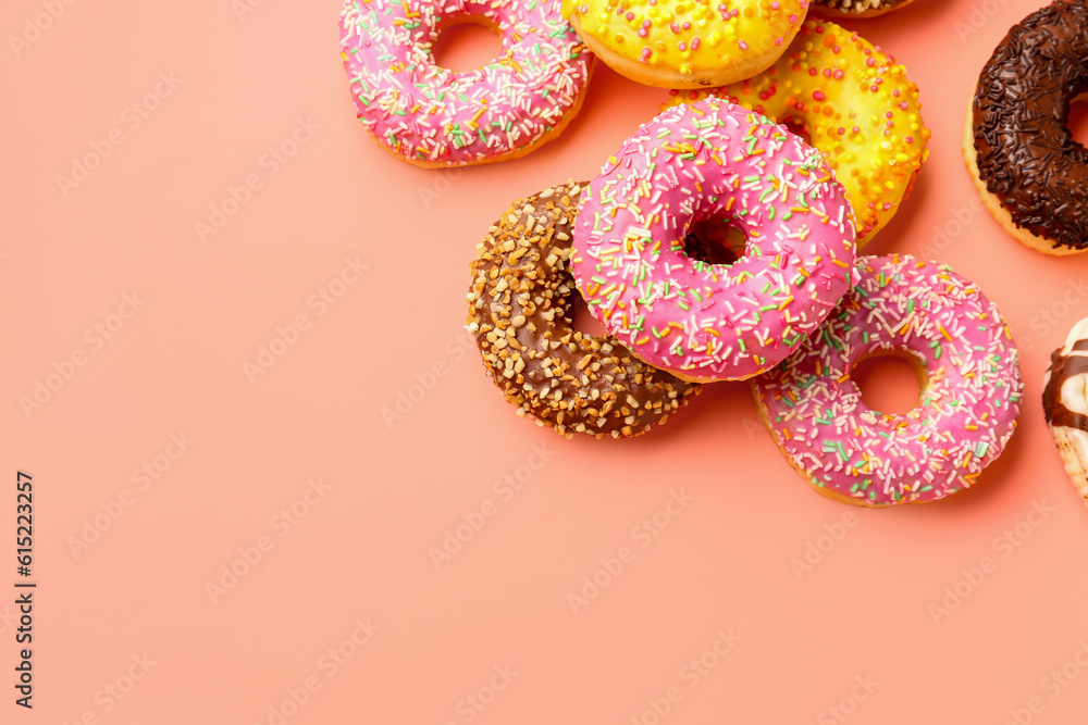 Sweet donuts on pink background Sweet donuts on pink background