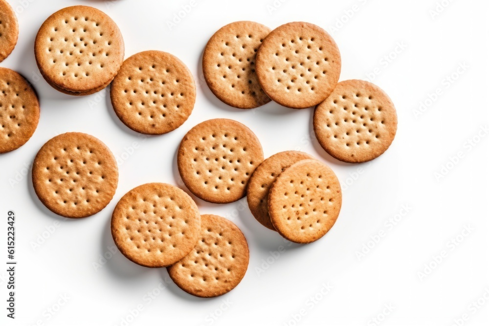 a pile of crackers sitting on top of a white surface, created by Generative AI a pile of crackers sitting on top of a white surface, created by Generative AI