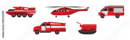 Red Transportation for Firefighting or Fire Extinguishing Vector Set