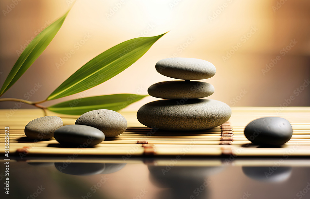 A serene brown zen garden background with stone stack, twig, water and bamboo. Concept background on the theme of yoga, relaxation and meditation. A serene brown zen garden background with stone stack, twig, water and bamboo. Concept background on the theme of yoga, relaxation and meditation.
