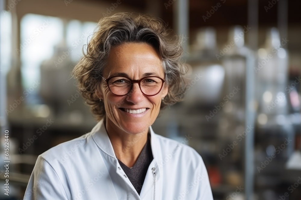 Woman is conducting experiments wearing a scientist's lab coat against a laboratory background. Generative AI Woman is conducting experiments wearing a scientist's lab coat against a laboratory background. Generative AI