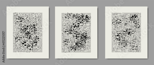 Set of abstract monochrome textures. Vector illustration. Striped pattern background. Landscape, mountains.