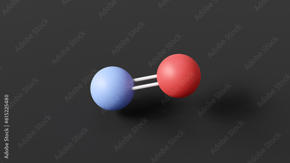nitric oxide molecule, molecular structure, nitrogen oxide, ball and