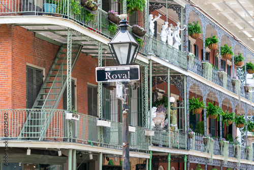 Historic Royal Street Sign on Iron Balcony in New Orleans within the French Quarter
