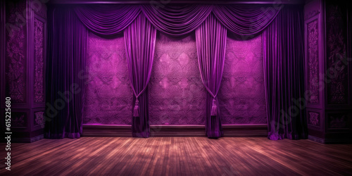 Obraz na płótnie purple stage curtain on wooden floor. Generative AI w salonie
