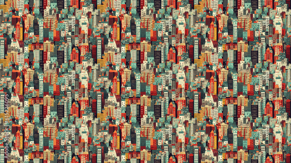 Seamless city pattern, created with AI Generative Technology