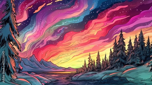 Awe-inspiring aurora borealis . Fantasy concept   Illustration painting.