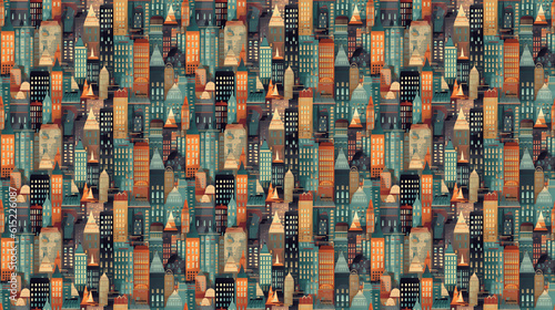 Seamless city pattern, created with AI Generative Technology