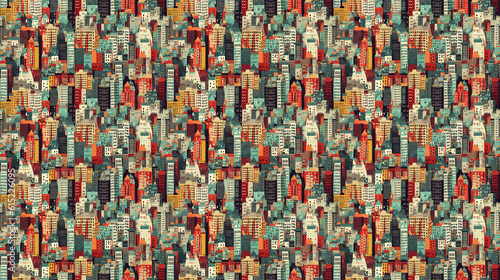 Seamless city pattern  created with AI Generative Technology