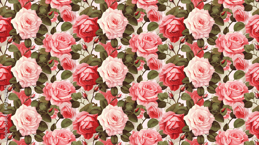 Seamless roses pattern, created with AI Generative Technology