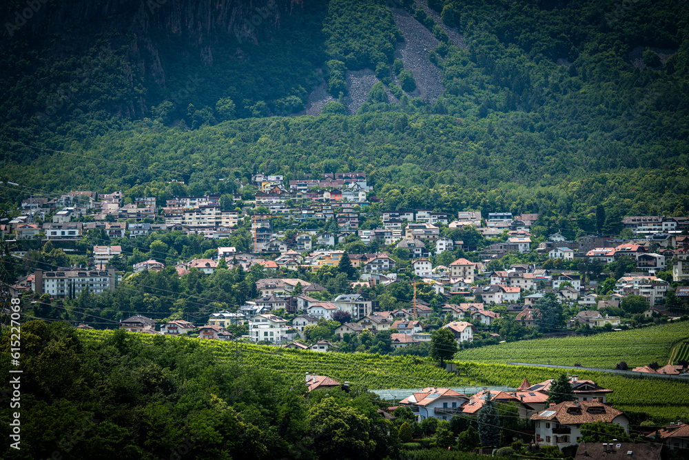 Beautiful view of Eppan/Appiano and its surroundings in South Tyrol, Italy.