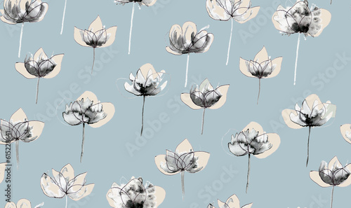 Fototapeta Naklejka Na Ścianę i Meble -  Seamless floral pattern with watercolor textured flowers background  Pastel colored flower garden pattern design  prepared for textile digital printing