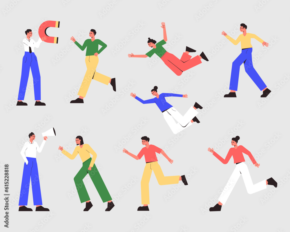 Business Man and Woman Character with Megaphone and Magnet Vector Set Business Man and Woman Character with Megaphone and Magnet Vector Set