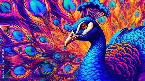 Beautiful peacocks in full display . Fantasy concept , Illustration painting. © X-Poser
