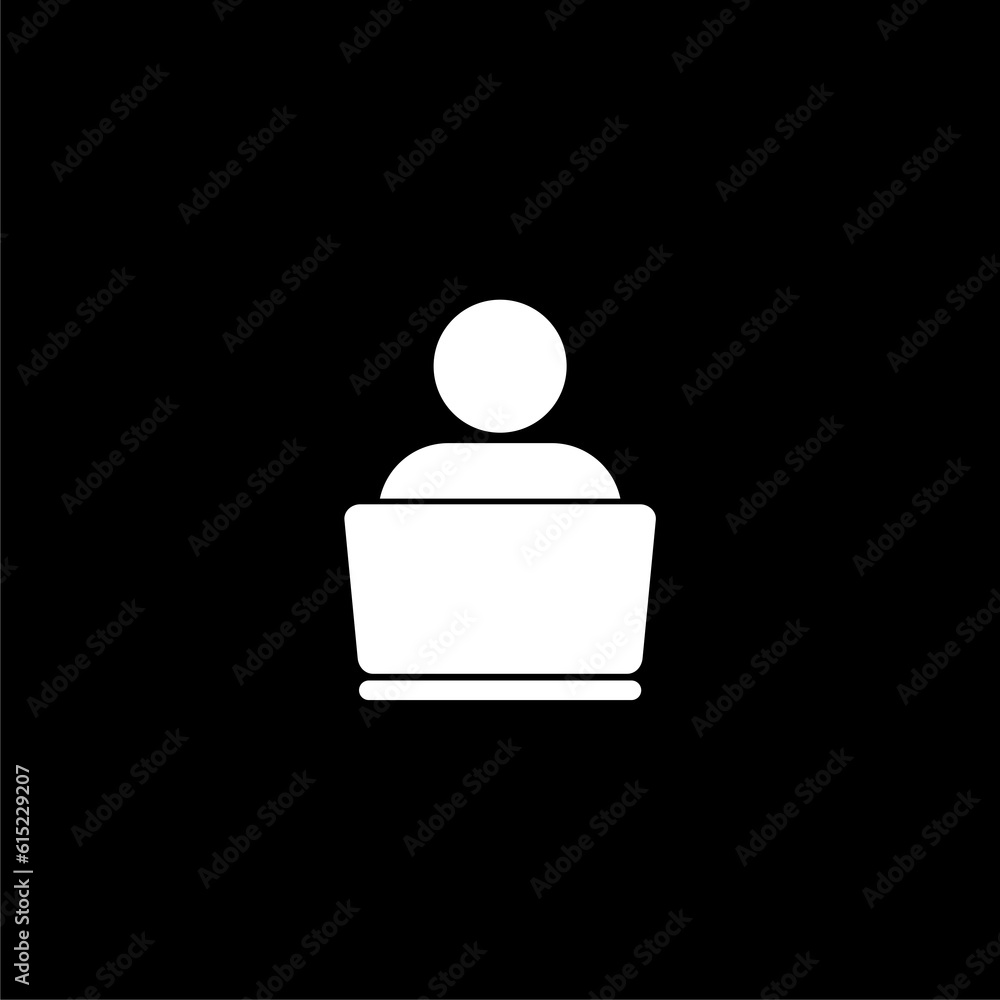 Person with laptop on the armchair icon isolated on black background
Person with laptop on the armchair icon isolated on black background
