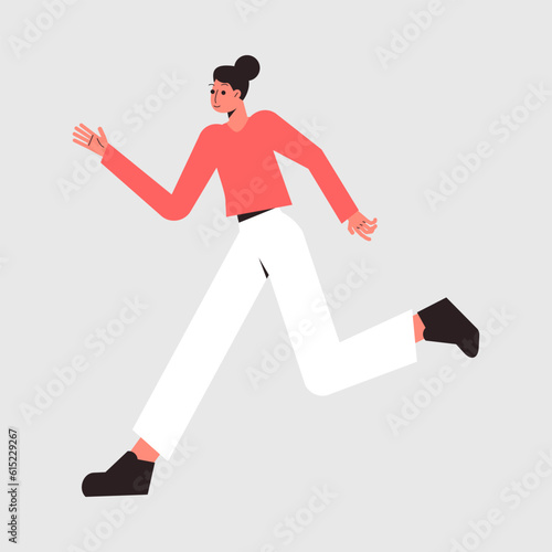 Woman Character Running Fast Rushing Forward in Hurry Vector Illustration