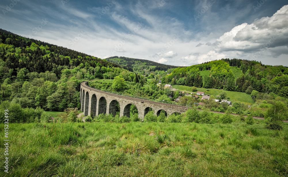 View of the Novina trail viaduct in Kryštofovo Údolí, Czech Republic, Liberec region