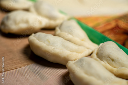 Homemade handmade dumplings close-up. Slovenian cuisine.