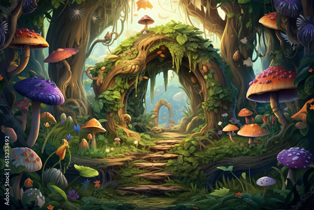 Fototapeta premium Wonderful magical forest. Video Game's Digital CG Artwork, Concept Illustration, Realistic Cartoon Style Background