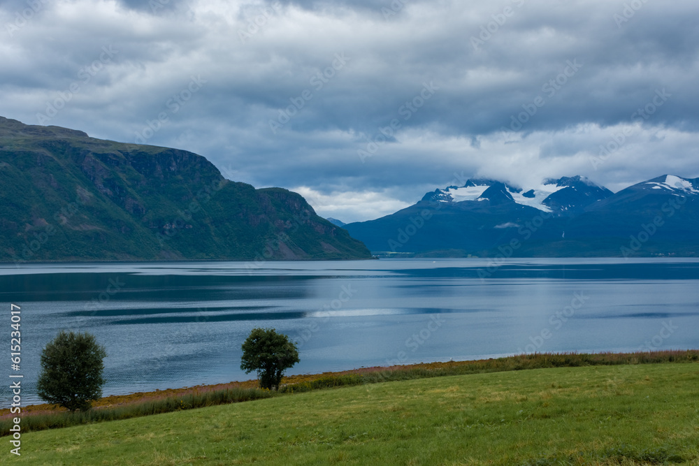 Cloudy sky over a fjord in  Norway