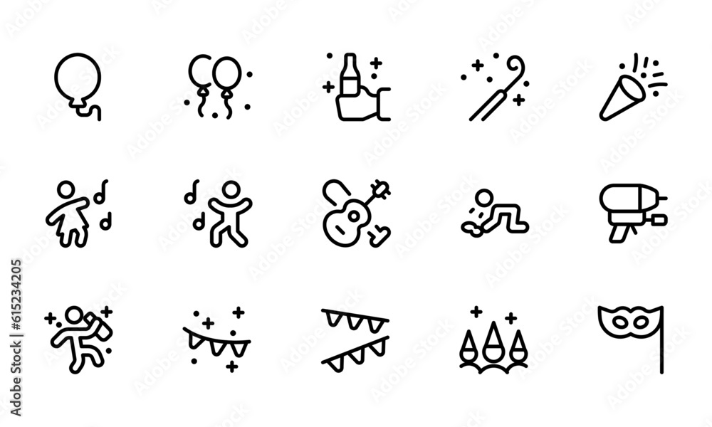 Party icon, celebrate, celebration, dancing, music, congrats, balloon, vector set design with Editable Stroke. Line, Solid, Flat Line, thin style and Suitable for Web Page, Mobile App, UI, UX design. Party icon, celebrate, celebration, dancing, music, congrats, balloon, vector set design with Editable Stroke. Line, Solid, Flat Line, thin style and Suitable for Web Page, Mobile App, UI, UX design.