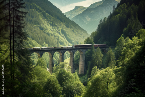 Railway viaduct in the mountains. Beautiful landscape. Generative AI