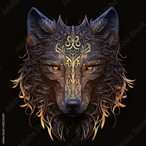 Angry wolf face head glowing logo wild animal picture AI Generated image © DolonChapa