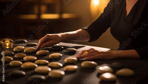 One woman hand holding bowl, preparing homemade sweet food generated by AI