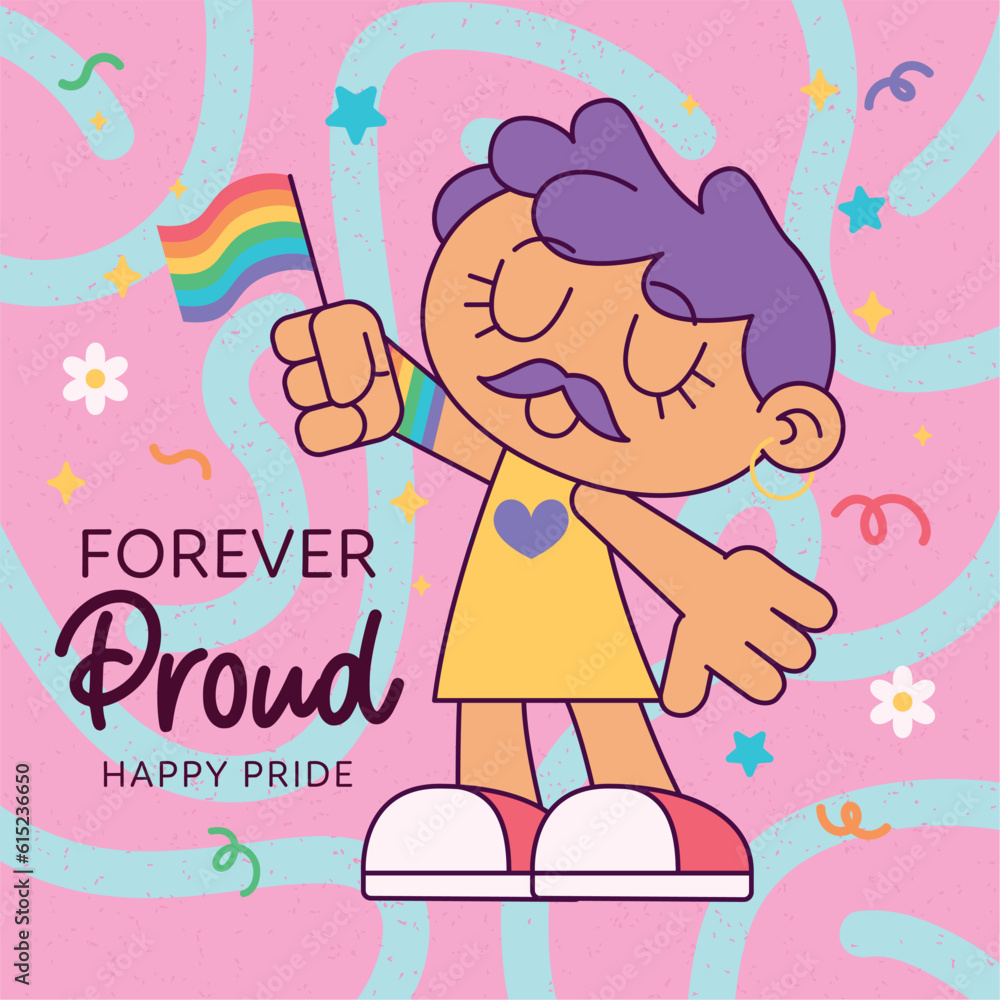 Isolated cute transgender character holding lgbt flag Proud month Vector illustration Isolated cute transgender character holding lgbt flag Proud month Vector illustration