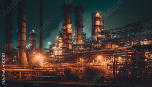 Pollution plagues the night as refinery illuminates the heavy industry generated by AI