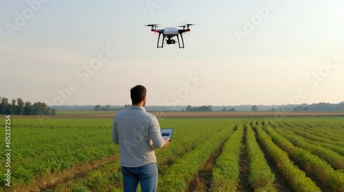 A modern farmer with a dron...