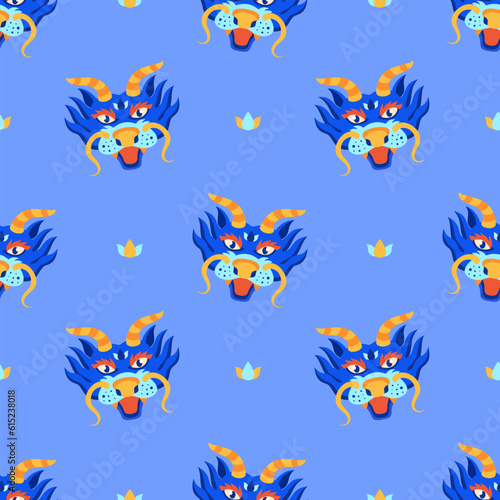 Seamless pattern dragon illustration in flat style. Happy Chinese New Year. Traditional Asian holiday lunar calendar.