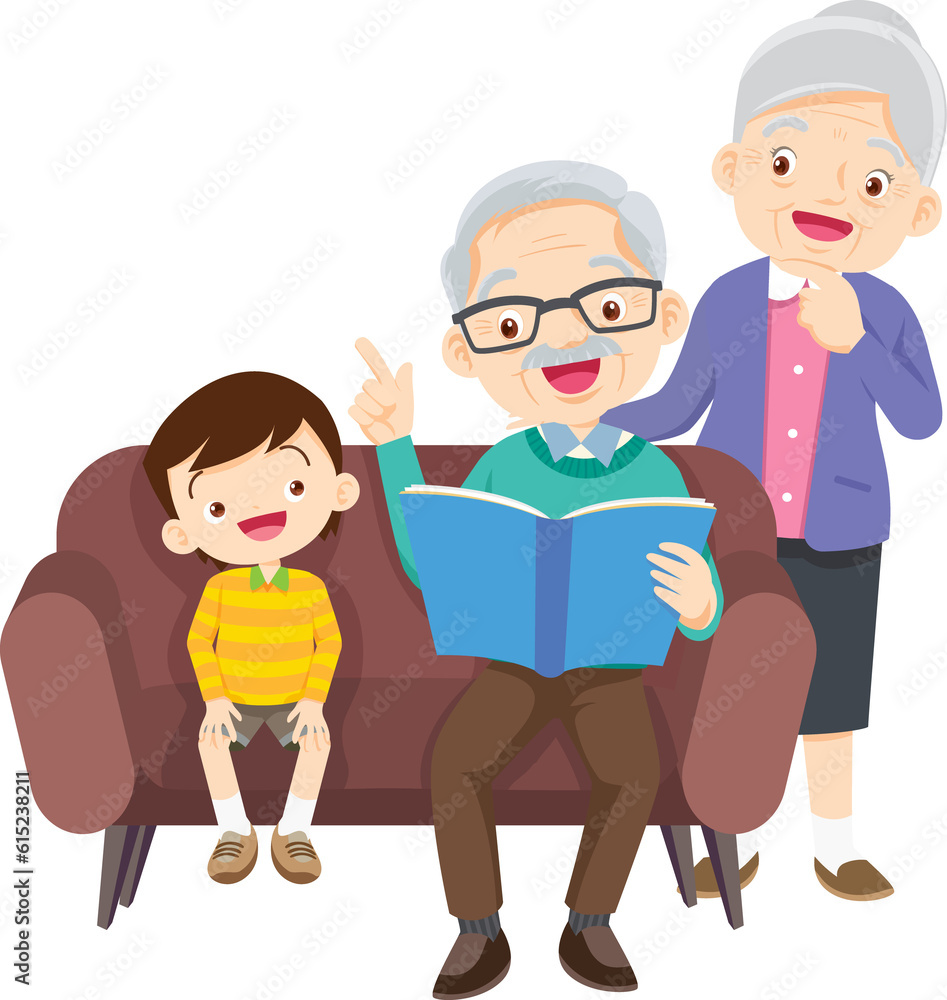 cute family sitting on sofa reading a book together cute family sitting on sofa reading a book together