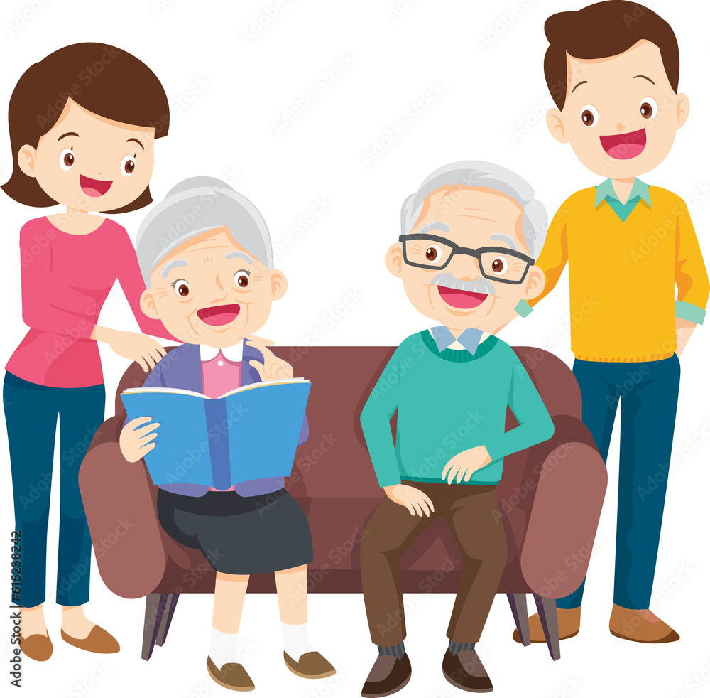 cute family sitting on sofa reading a book together cute family sitting on sofa reading a book together