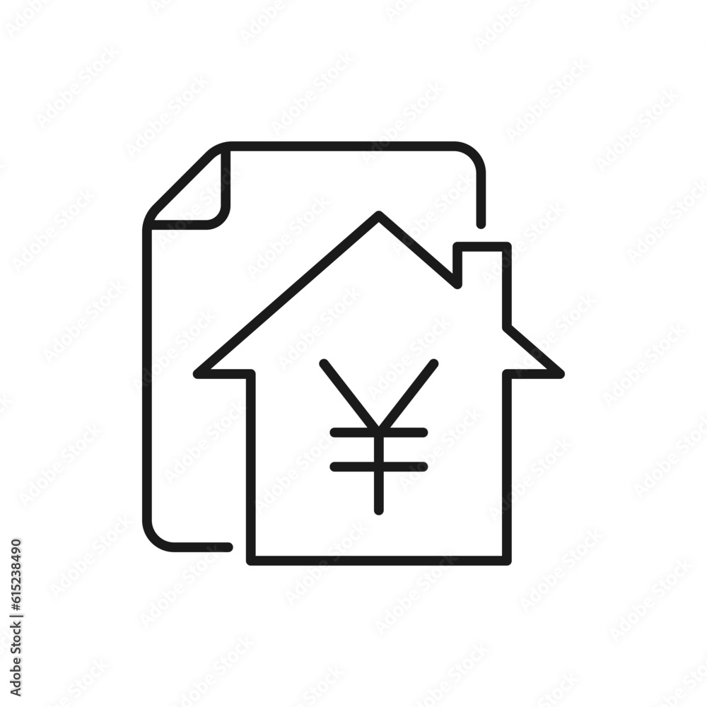 Yen sign with house and paper. Home insurance, mortgage icon line style isolated on white background. Vector illustration Yen sign with house and paper. Home insurance, mortgage icon line style isolated on white background. Vector illustration