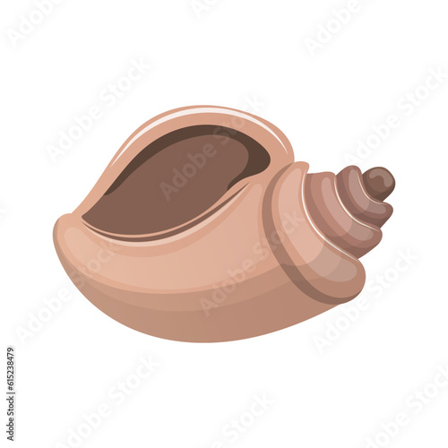 Еmpty seashell through which you can hear the sound of the sea. Beige seashell isolated on white background..Flat vector illustration.