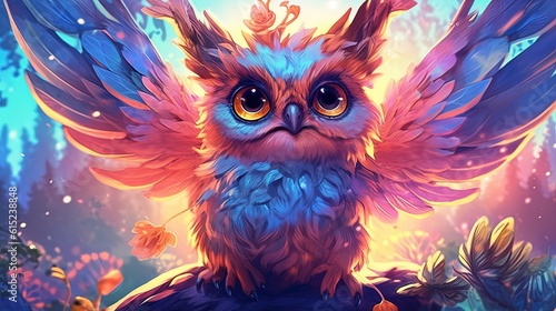 Adorable magical creatures with sparkly wings . Fantasy concept   Illustration painting.