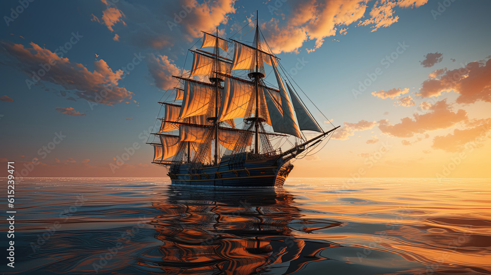 A sailing ship in the ocean created with Generative AI technology.