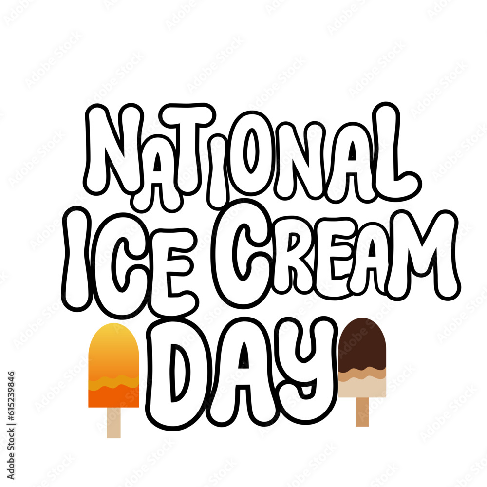 National Ice Cream Day text typography, calligraphy, lettering inscription clipart on