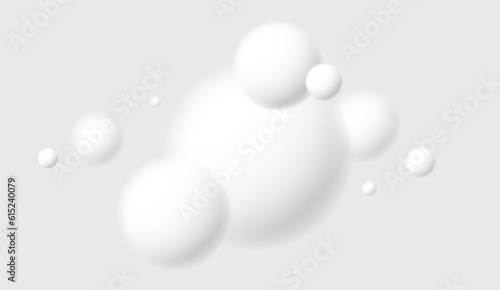 Light and soft 3D defocused spheres vector abstract background, relaxing ambient theme with white balls in levitation, atmospheric wallpaper.