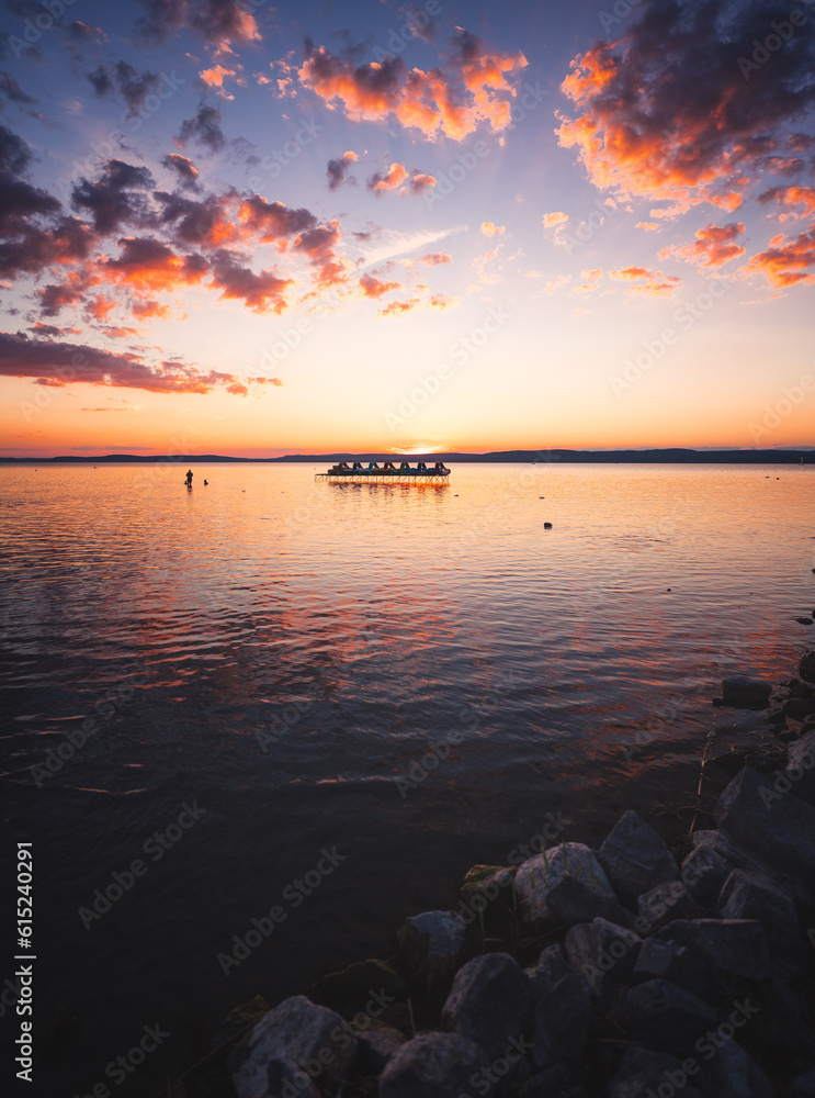 Amazing sunset over lake Balaton, Hungary in summer
