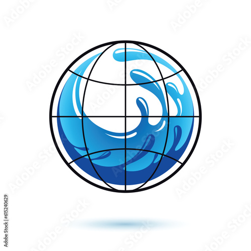 Global water circulation vector symbol for use in mineral water advertising. Living in harmony with nature concept.