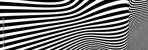 Abstract op art black and white lines in hyper 3D perspective vector abstract background, artistic illustration psychedelic linear pattern, hypnotic optical illusion.