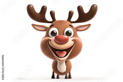 Happy Reindeer on a White Background cutout isolated Cartoon Sticker Style Illustration
