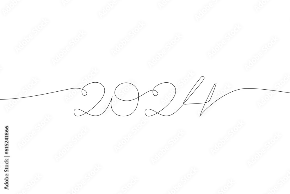 2024 one continuous line banner template. New year symbol. Minimal banner with editable stroke. Vector illustration isolated on white background - obrazy, fototapety, plakaty 