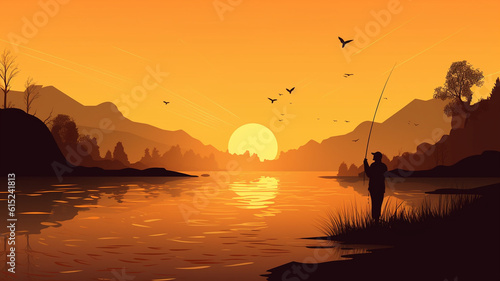 silhouette of a fisherman at sunset