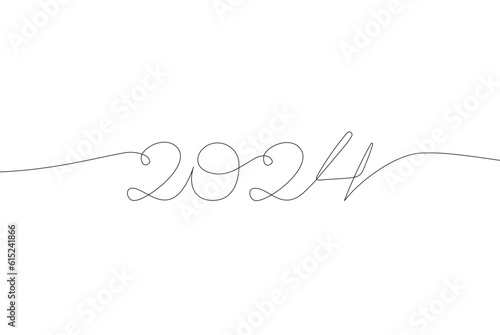 2024 one continuous line banner template. New year symbol. Minimal banner with editable stroke. Vector illustration isolated on white background