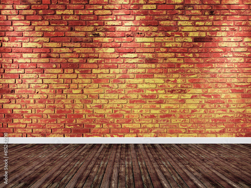 Brick wall interior background with a wooden floor