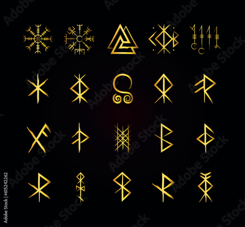 Full editable collection of norse symbols with meanings like protection, love, healing, safe travelling, compass, good luck, brave or courage and more.