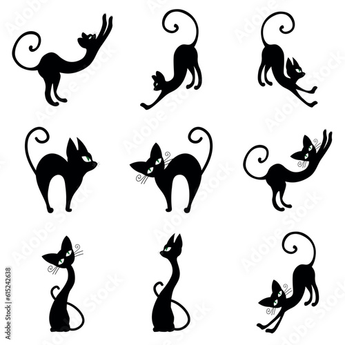Set illustration of a cat, silhouette of cute animals for decoration, flat vector animals.